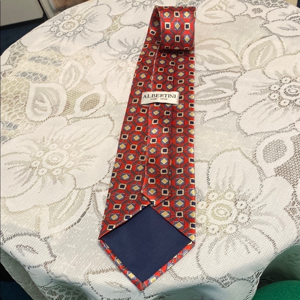 Albertini Geometric Red & Gold Hand Made Tie - Picture 2 of 4